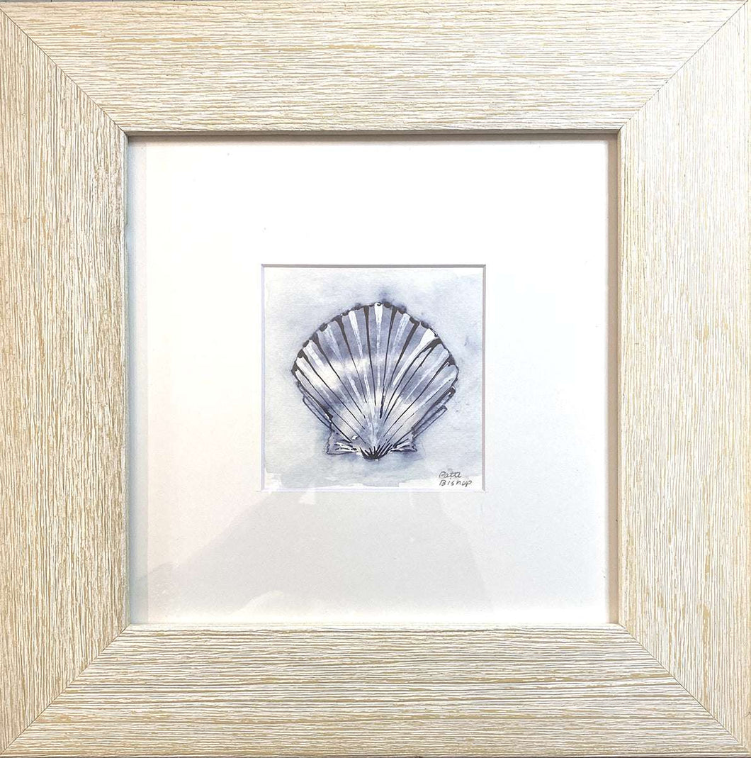 White and Blue Shell Original Watercolor - Patti Bishop Watercolors