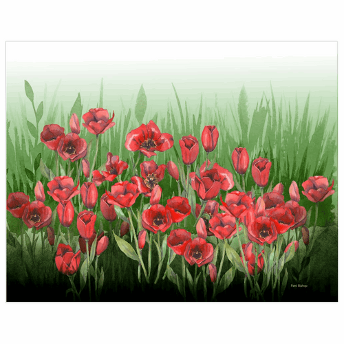 Field of Red Tulips Art Prints - Patti Bishop Watercolors