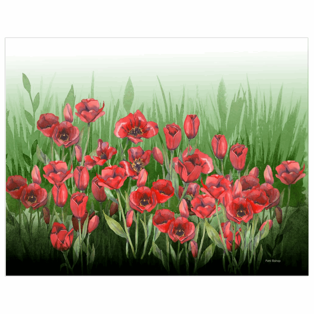 Field of Red Tulips Art Prints - Patti Bishop Watercolors
