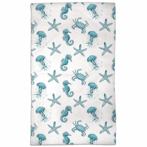 Teal Starfish and Seahorse Hand Towels - Patti Bishop Watercolors