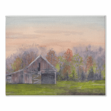 Load image into Gallery viewer, Old Barn in a Green Field Stretched Canvas Print - Patti Bishop Watercolors

