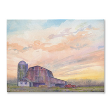 Load image into Gallery viewer, Red Barn at Sunset Stretched Canvas Print
