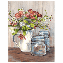 Load image into Gallery viewer, Dogwood in a Pitcher with Antique Jars - Patti Bishop Watercolors
