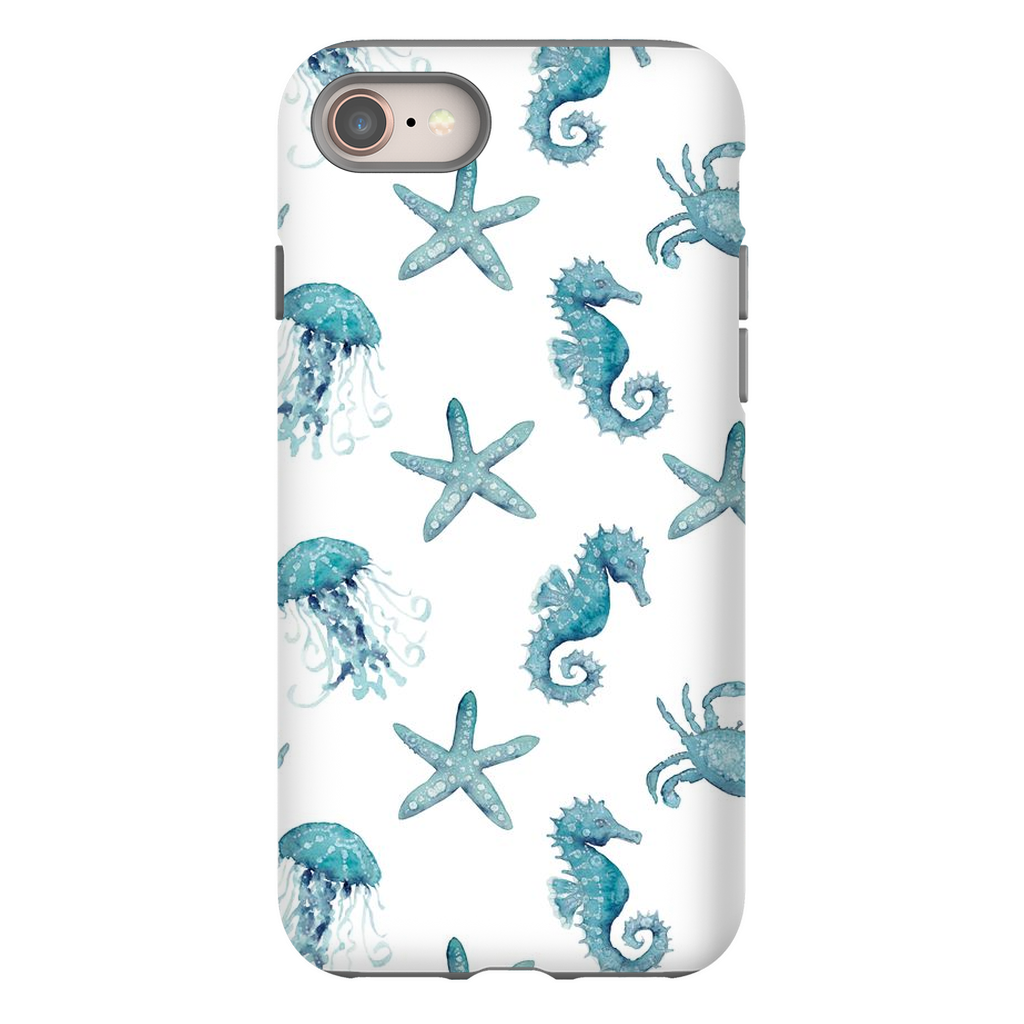 Teal Starfish and Seahorse Phone Cases