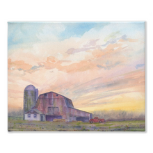 Load image into Gallery viewer, Red Barn at Sunset Stretched Canvas Print
