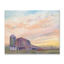 Load image into Gallery viewer, Red Barn at Sunset Stretched Canvas Print
