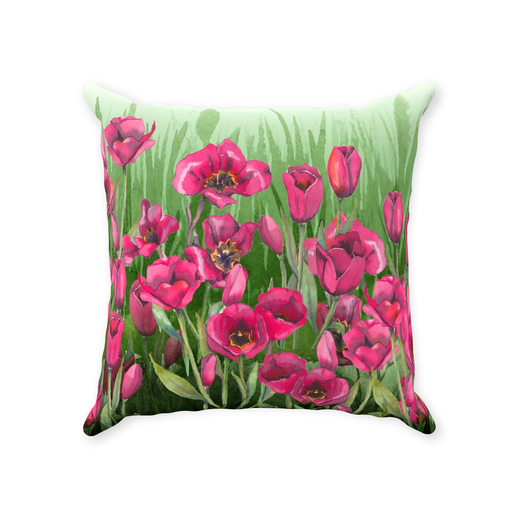 Pink Tulips Garden Throw Pillows
