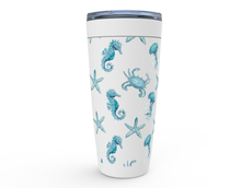 Load image into Gallery viewer, Teal Starfish and Seahorse 20 oz. Stainless Steel Tumbler

