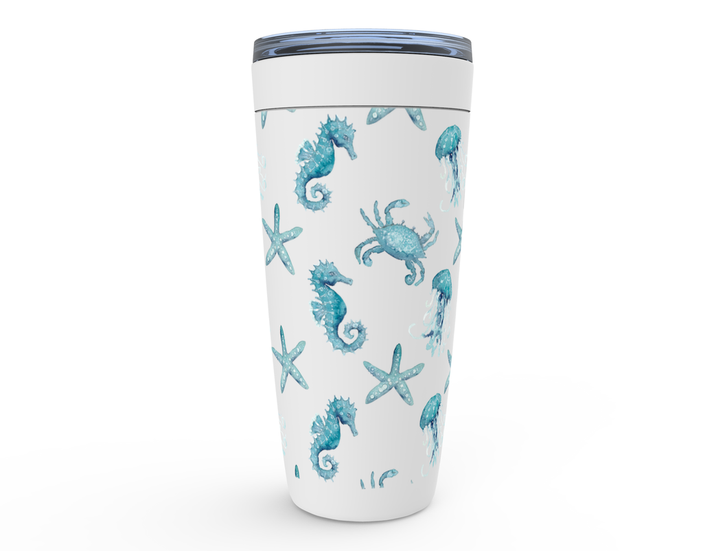 Teal Starfish and Seahorse 20 oz. Stainless Steel Tumbler