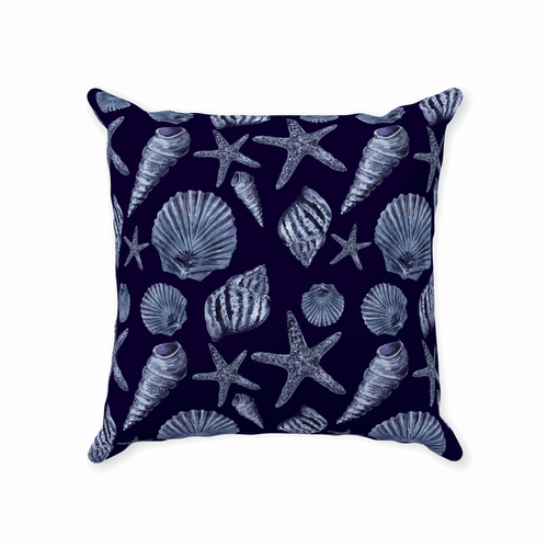 Blue Shell Pattern on Dark Navy Throw Pillows - Patti Bishop Watercolors