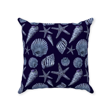 Load image into Gallery viewer, Blue Shell Pattern on Dark Navy Throw Pillows
