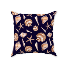 Load image into Gallery viewer, Tan Shell Pattern on Dark Navy Throw Pillows
