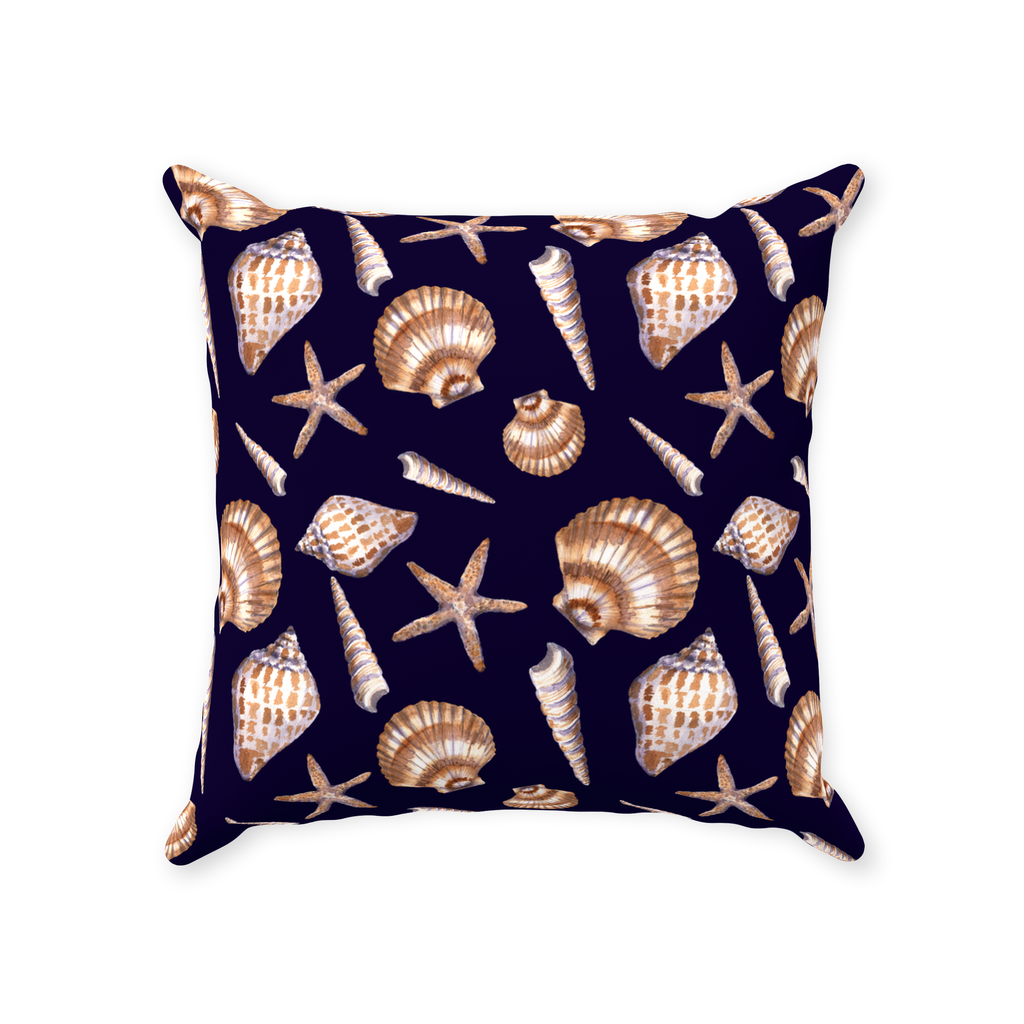 Tan Shell Pattern on Dark Navy Throw Pillows