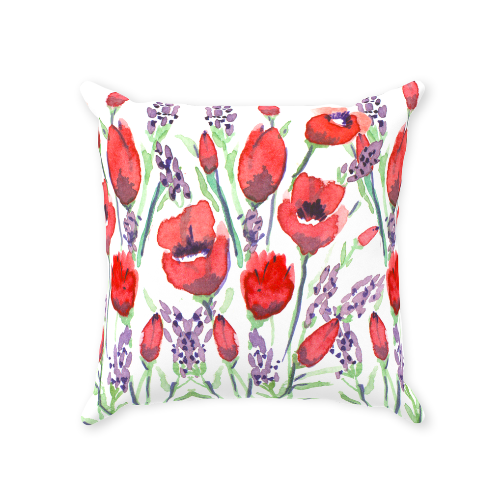 Poppies with Purple Throw Pillows