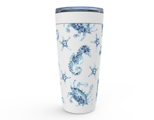 Load image into Gallery viewer, Blue Seahorse and Crab 20 oz. Stainless Steel Tumbler
