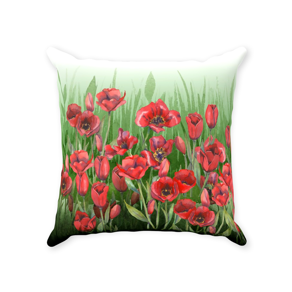 Red Tulips Garden Throw Pillows