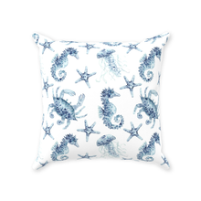 Load image into Gallery viewer, Blue Seahorse and Crab Throw Pillows
