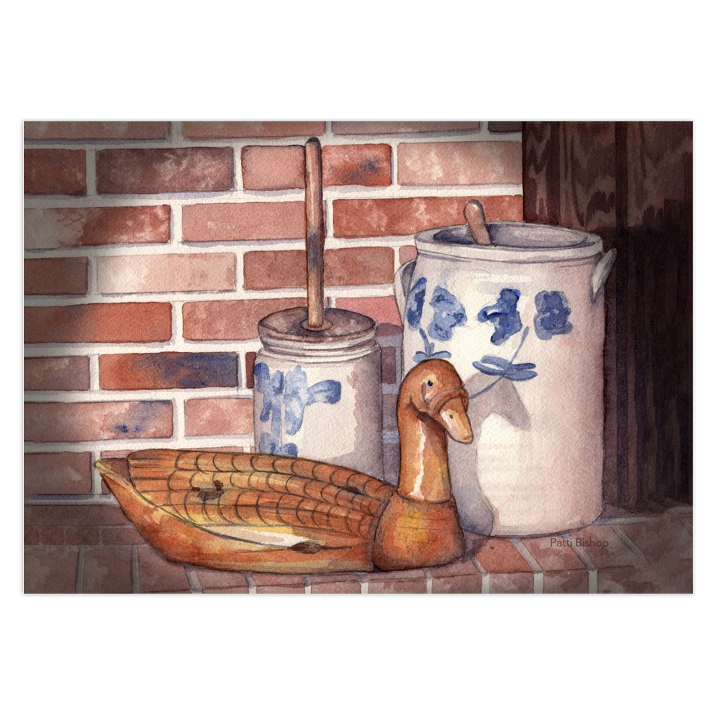 Carved Duck and Antique Crocks Greeting Cards