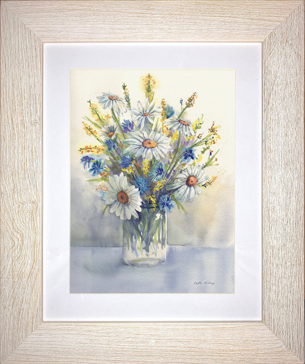 Daisies Vase Original Watercolor