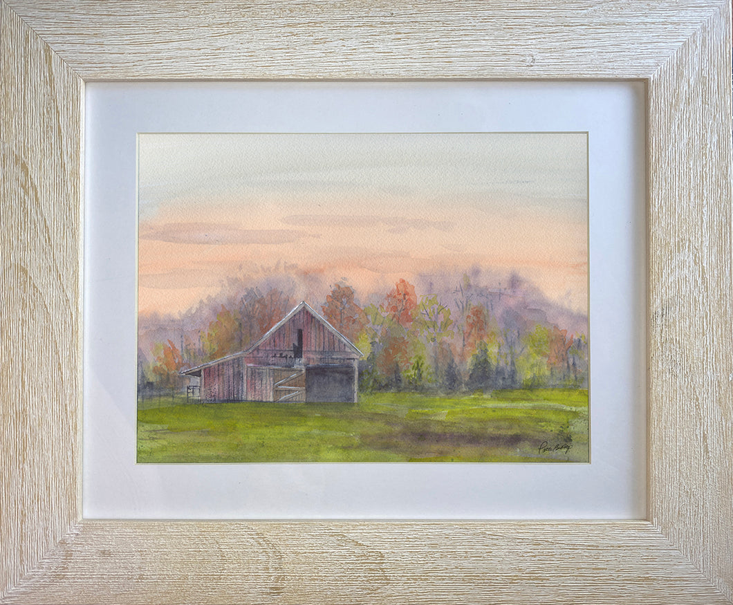 Old Barn in a Green Field Original Watercolor