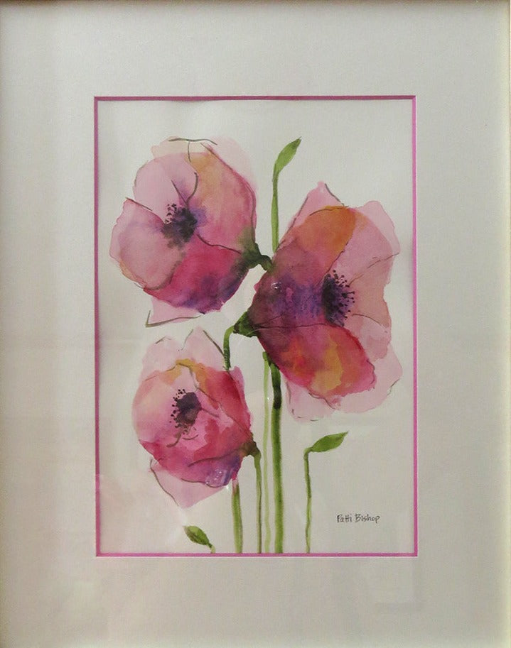 Pink Poppies Original Watercolor Unframed