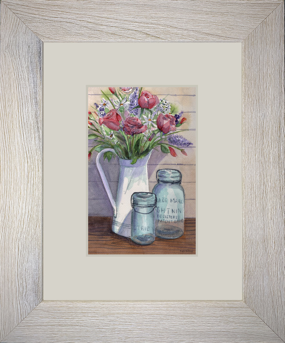 Pitcher of Flowers with Jars Original Watercolor