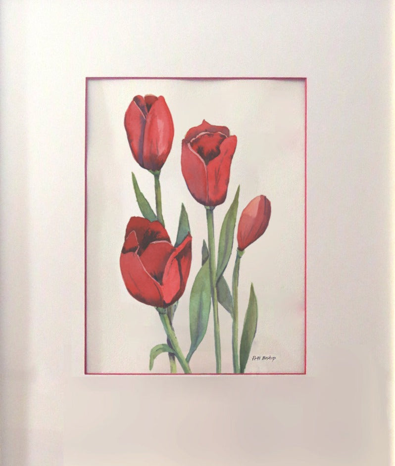 Red Tulips Closed Original Watercolor Unframed