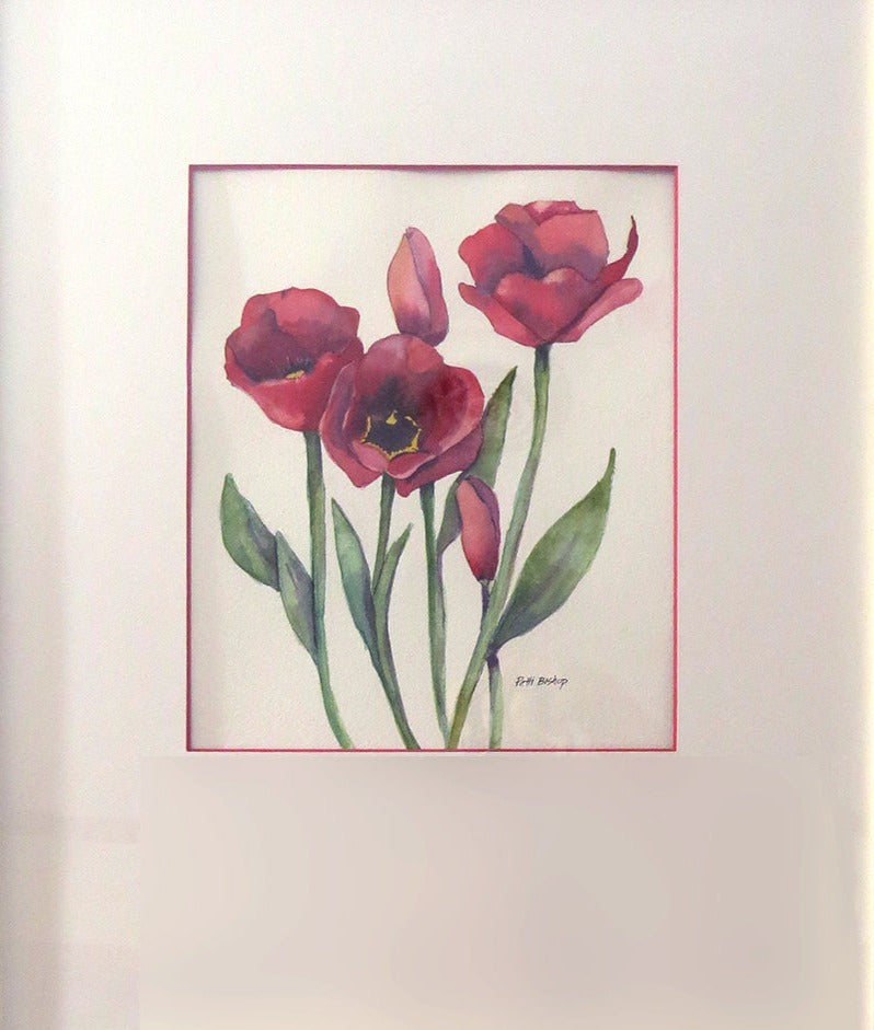 Red Tulips Blooming Original Watercolor Unframed
