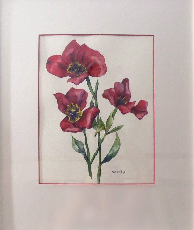 Open Red Tulips Original Watercolor Unframed
