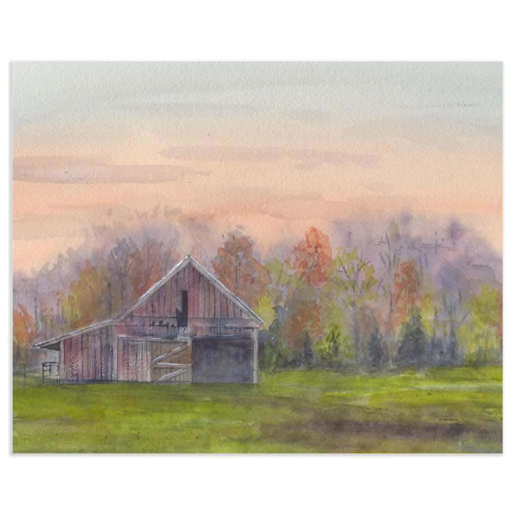 Old Barn in a Green Field Art Print
