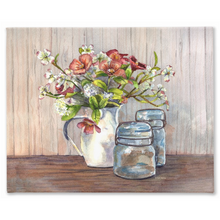 Load image into Gallery viewer, Dogwood in a Pitcher with Antique Jars 2 Stretched Canvas
